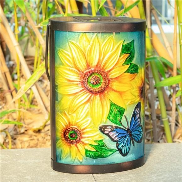 Hanging Solar Lantern Outdoor Waterproof LED Solar Lights Sunflower Decorative - Picture 4 of 7